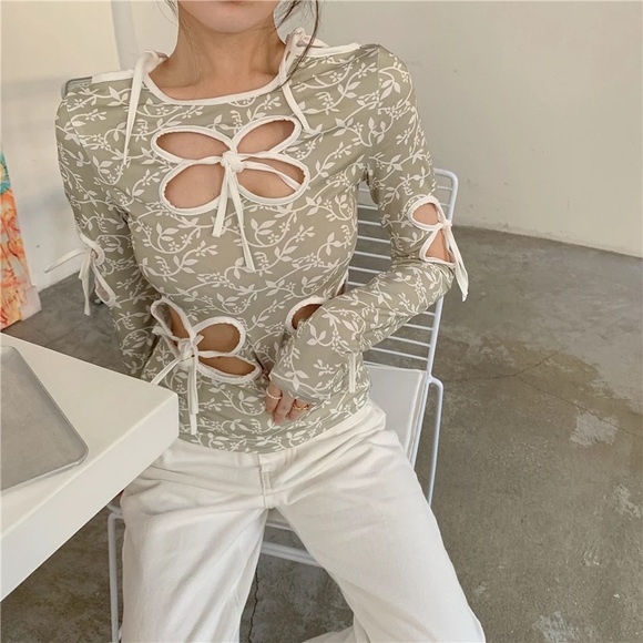 Vintage Floral Cut Out Long Sleeve Shirt - Picture 4 of 14